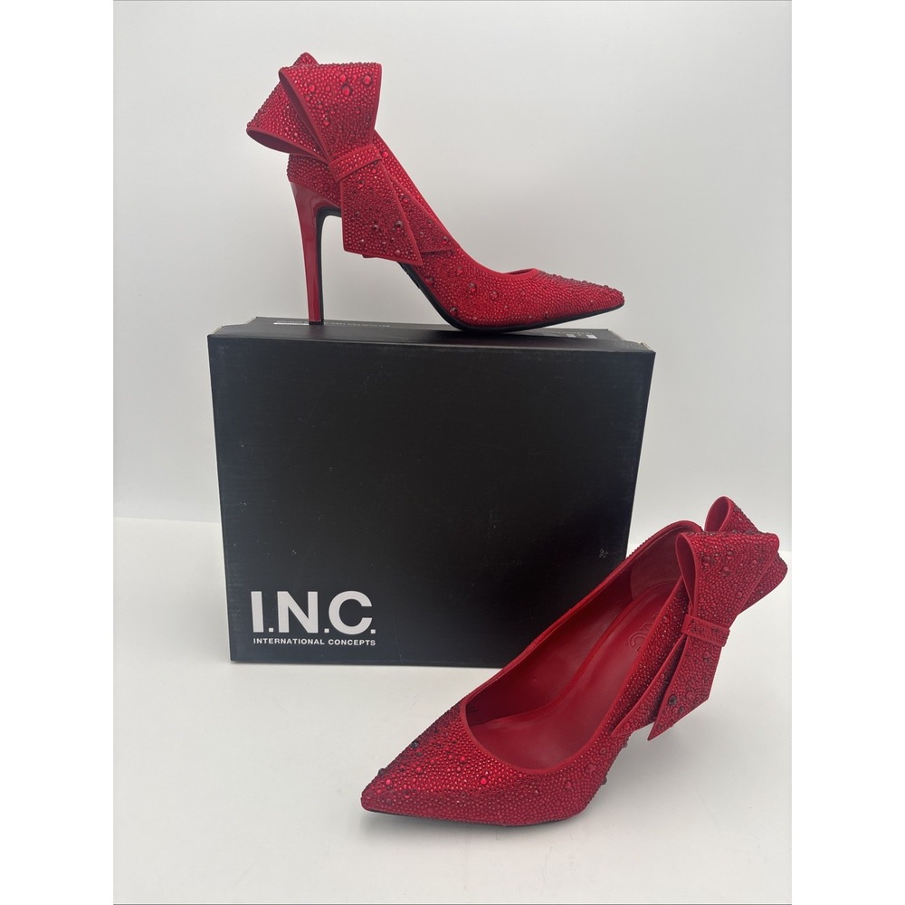 I.N.C.‎ International Concepts Silvee Sequined Bow Heels - Ruby Red Sz 6.5